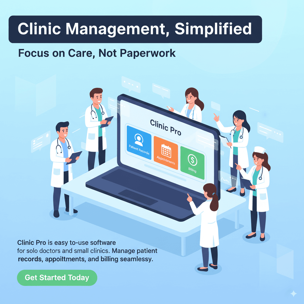 Clinic Pro software on a laptop screen