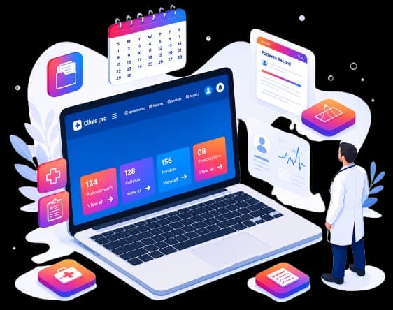 Clinic Pro software on a laptop screen